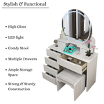 Load image into Gallery viewer, High Gloss Dressing Table with LED Mirror & Stool