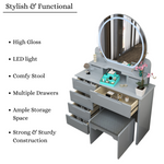 Load image into Gallery viewer, High Gloss Dressing Table with LED Mirror & Stool