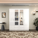 Load image into Gallery viewer, High Gloss 4-Doors Wardrobe with Mirror