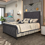 Load image into Gallery viewer, Metal Bed Frame with Tufted Diamond Upholstery