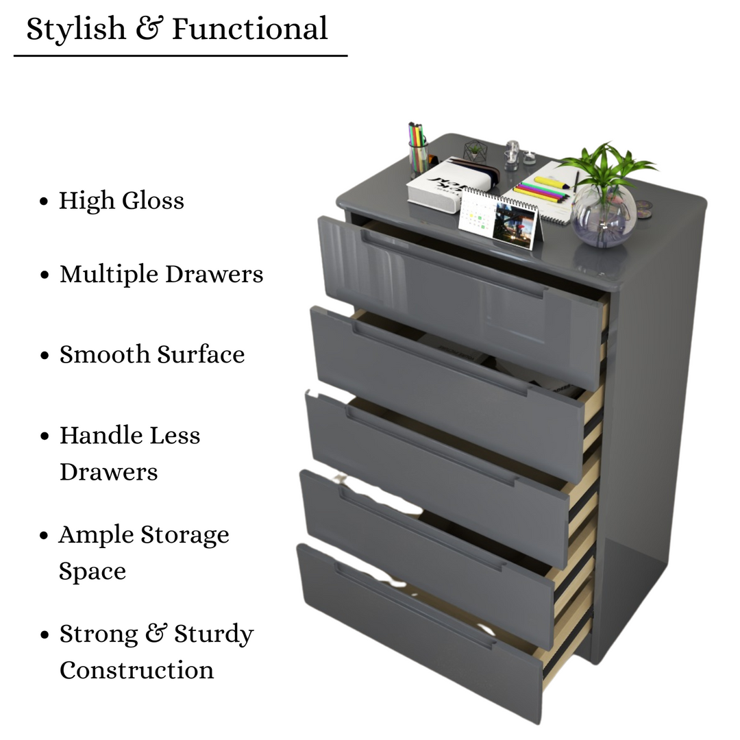 High Gloss 5-Pull-Out Storage Chest of Drawers