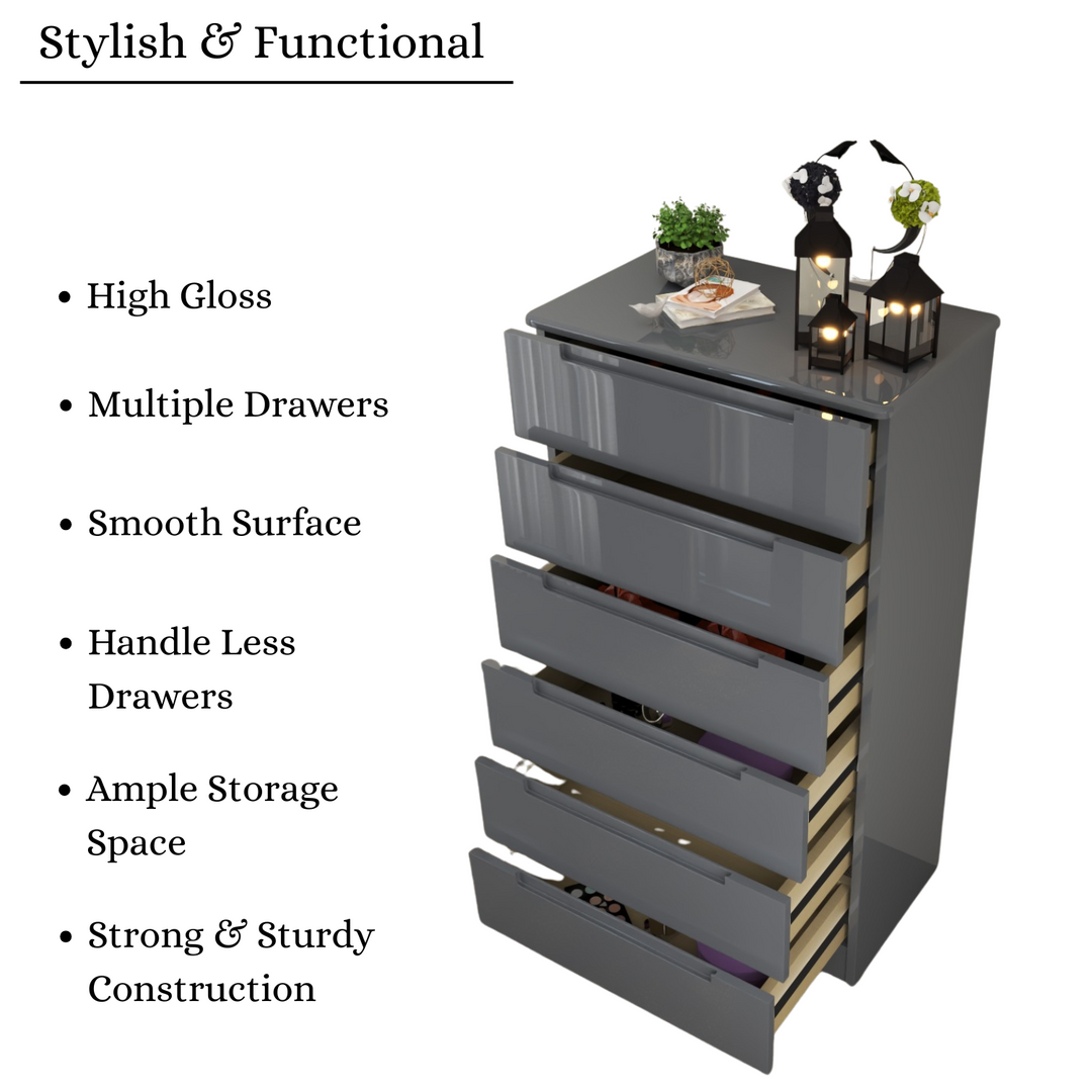 High Gloss 6-Pull-Out Storage Chest of Drawers