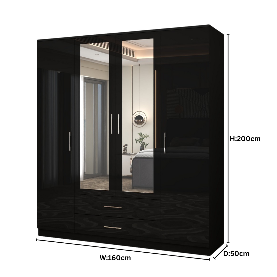 High Gloss 4-Doors Wardrobe with Mirror