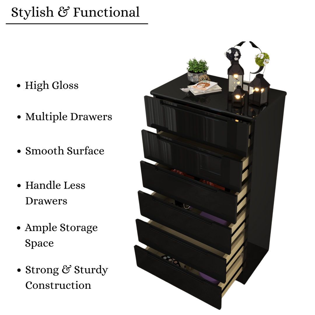 High Gloss 6-Pull-Out Storage Chest of Drawers