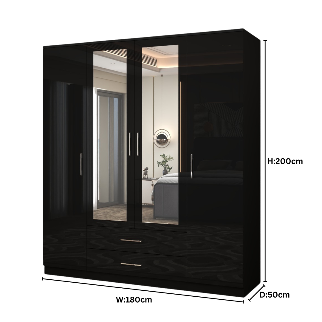 High Gloss 4-Doors Wardrobe with Mirror