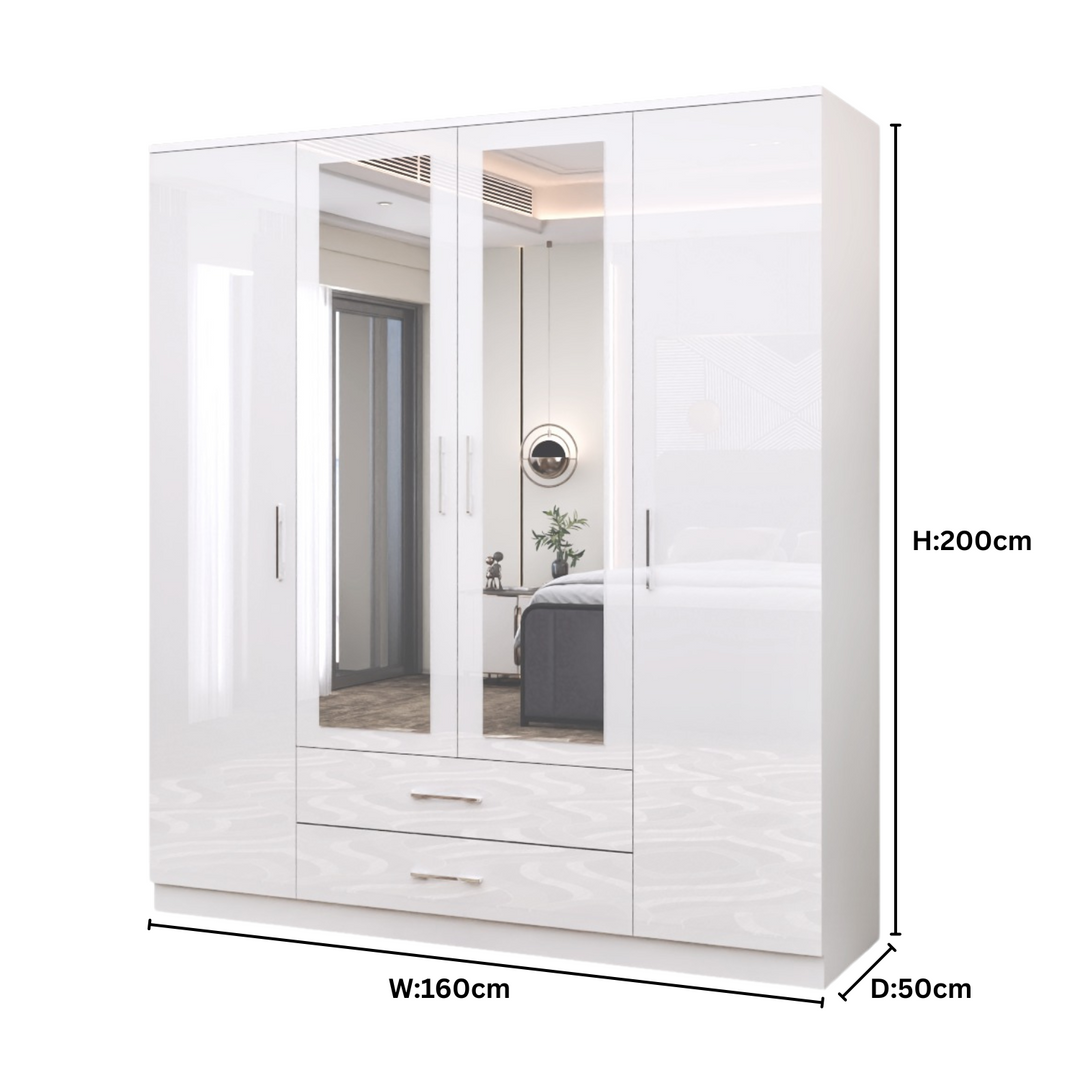 High Gloss 4-Doors Wardrobe with Mirror