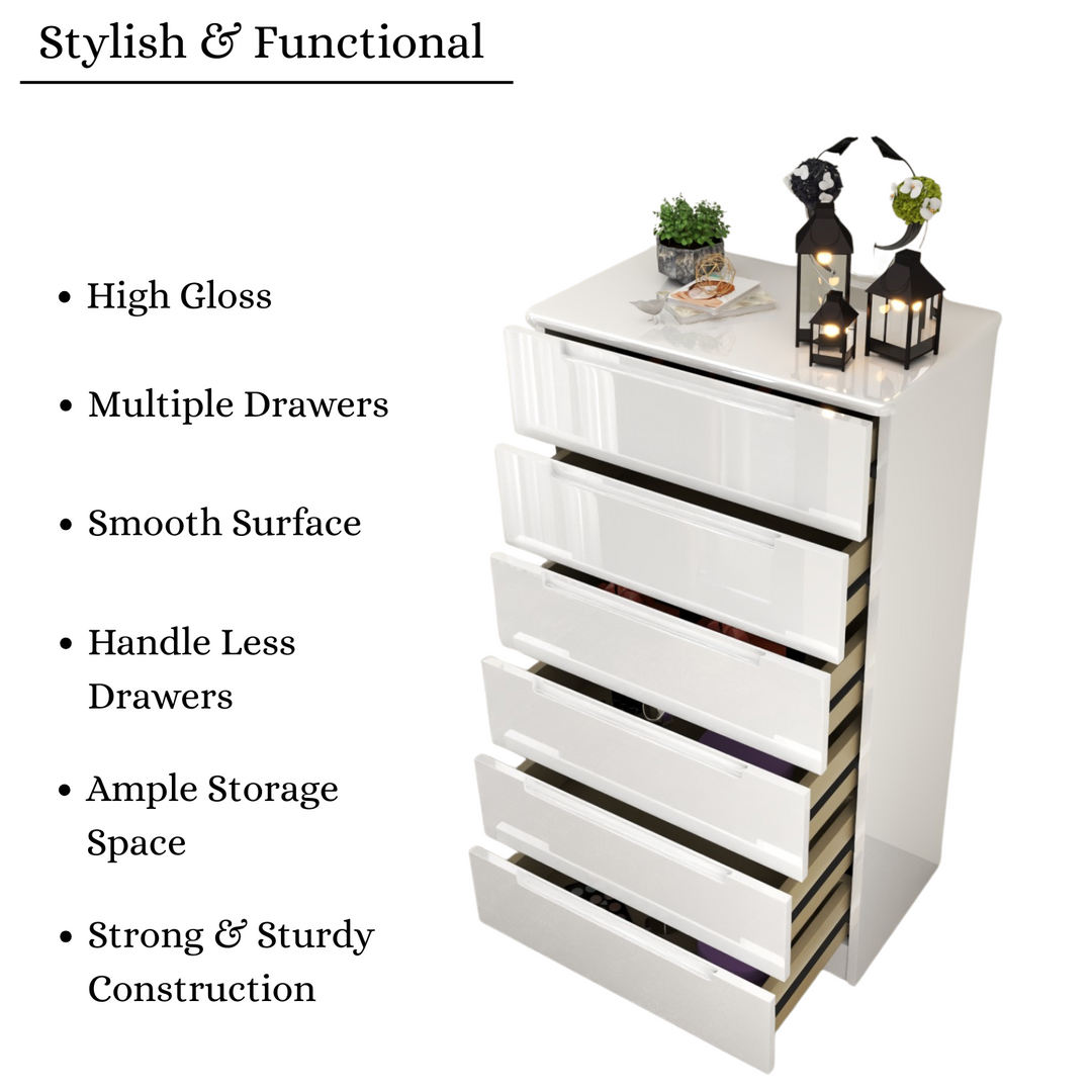 High Gloss 6-Pull-Out Storage Chest of Drawers