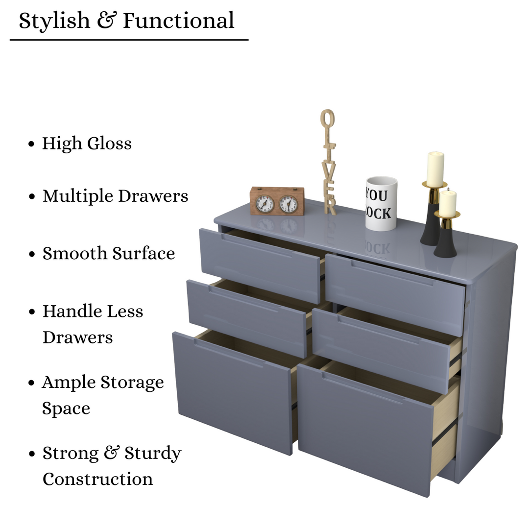 High Gloss 6 Tier Chest of Drawer