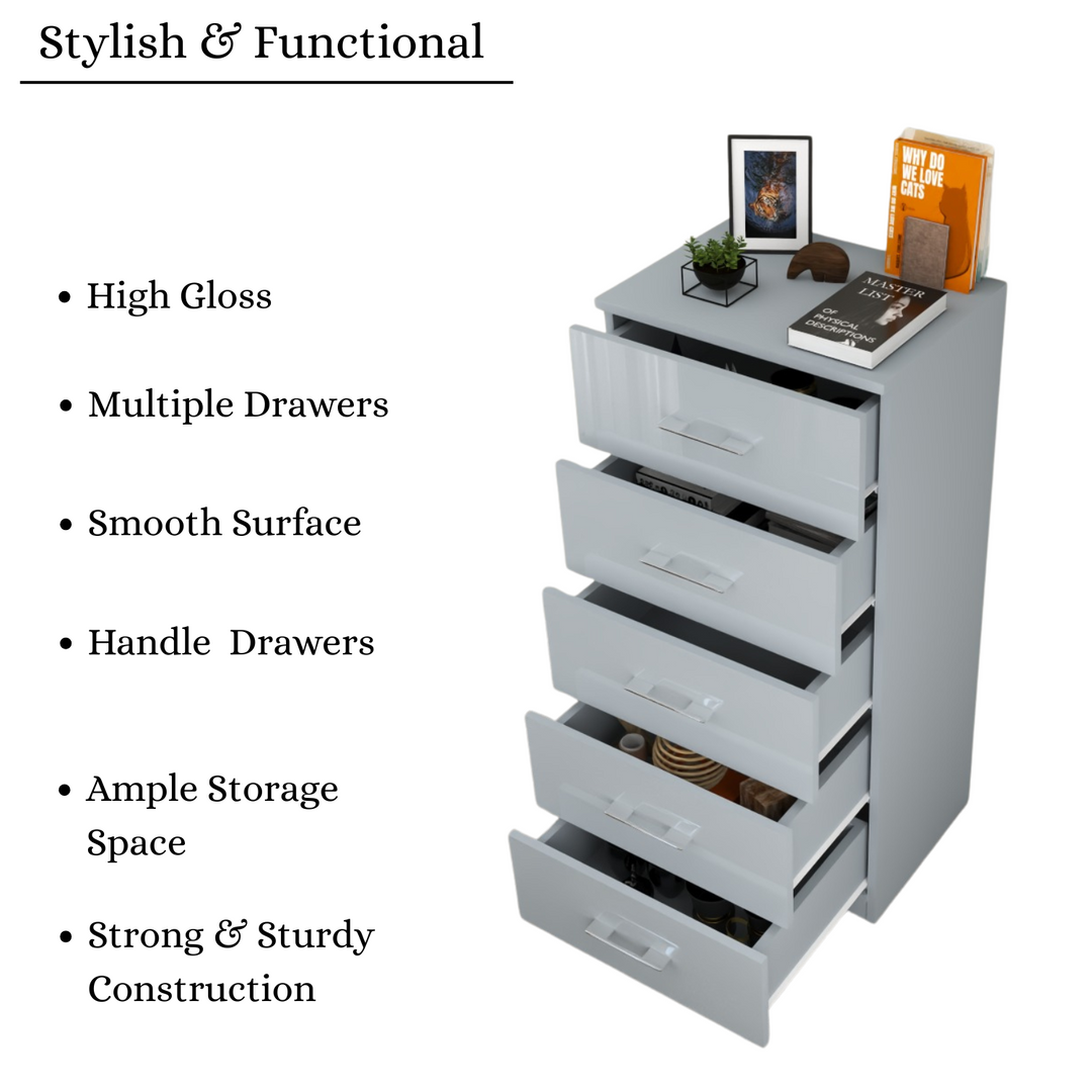 5-Deep & Tall Chest of Drawers with Handles