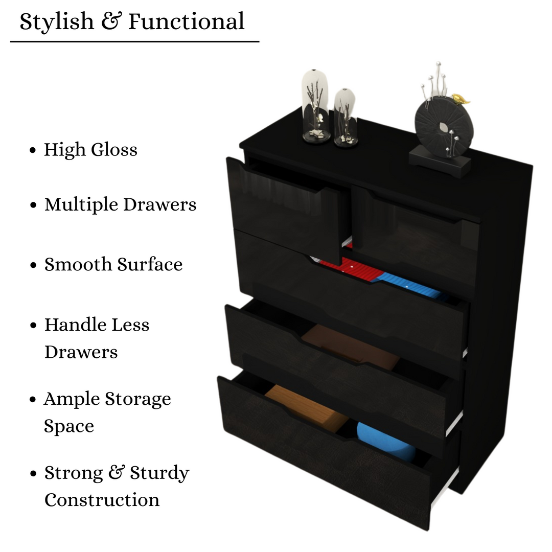 5 Drawers-High Gloss chest of Drawers
