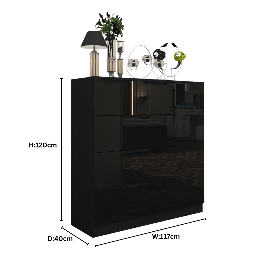 5-Drawers High Gloss Chest of Drawer with Side Hanging Cabinet