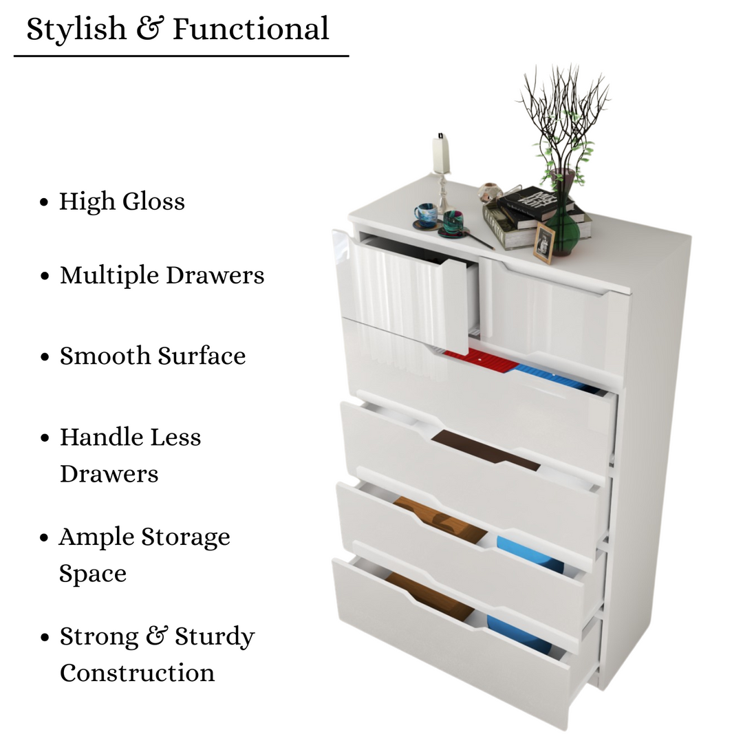 6 Drawers-High Gloss Chest of Drawers