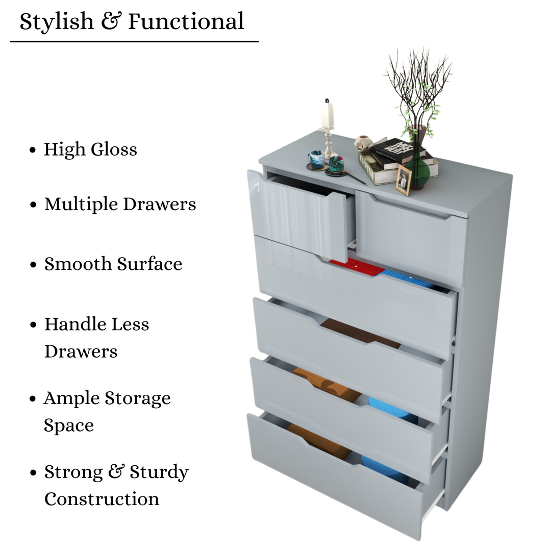 6 Drawers-High Gloss Chest of Drawers
