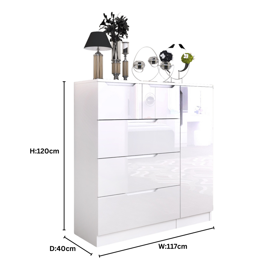 5-Drawers High Gloss Chest of Drawer with Side Hanging Cabinet