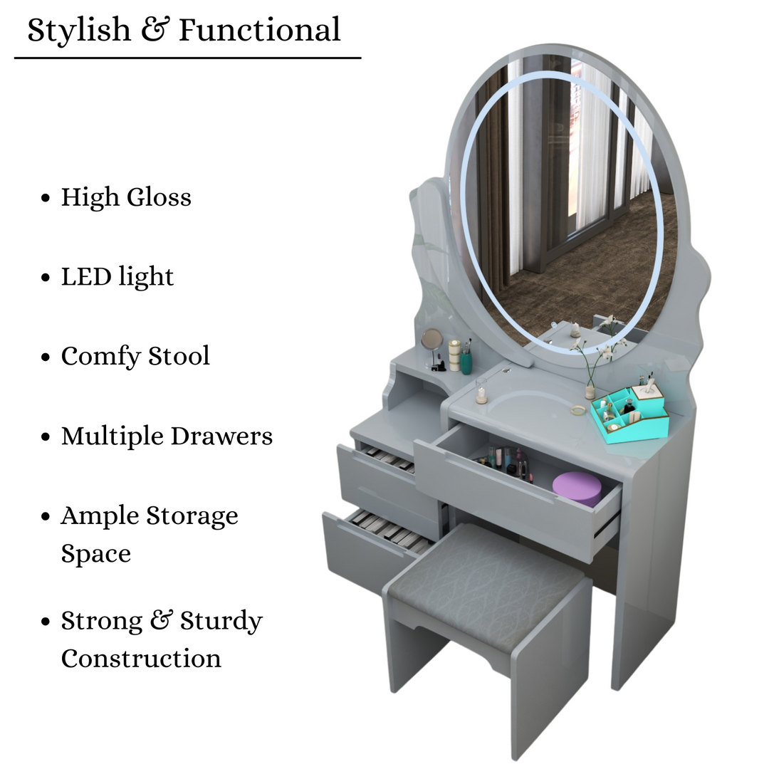 Modern Dressing Table with LED Oval Mirror