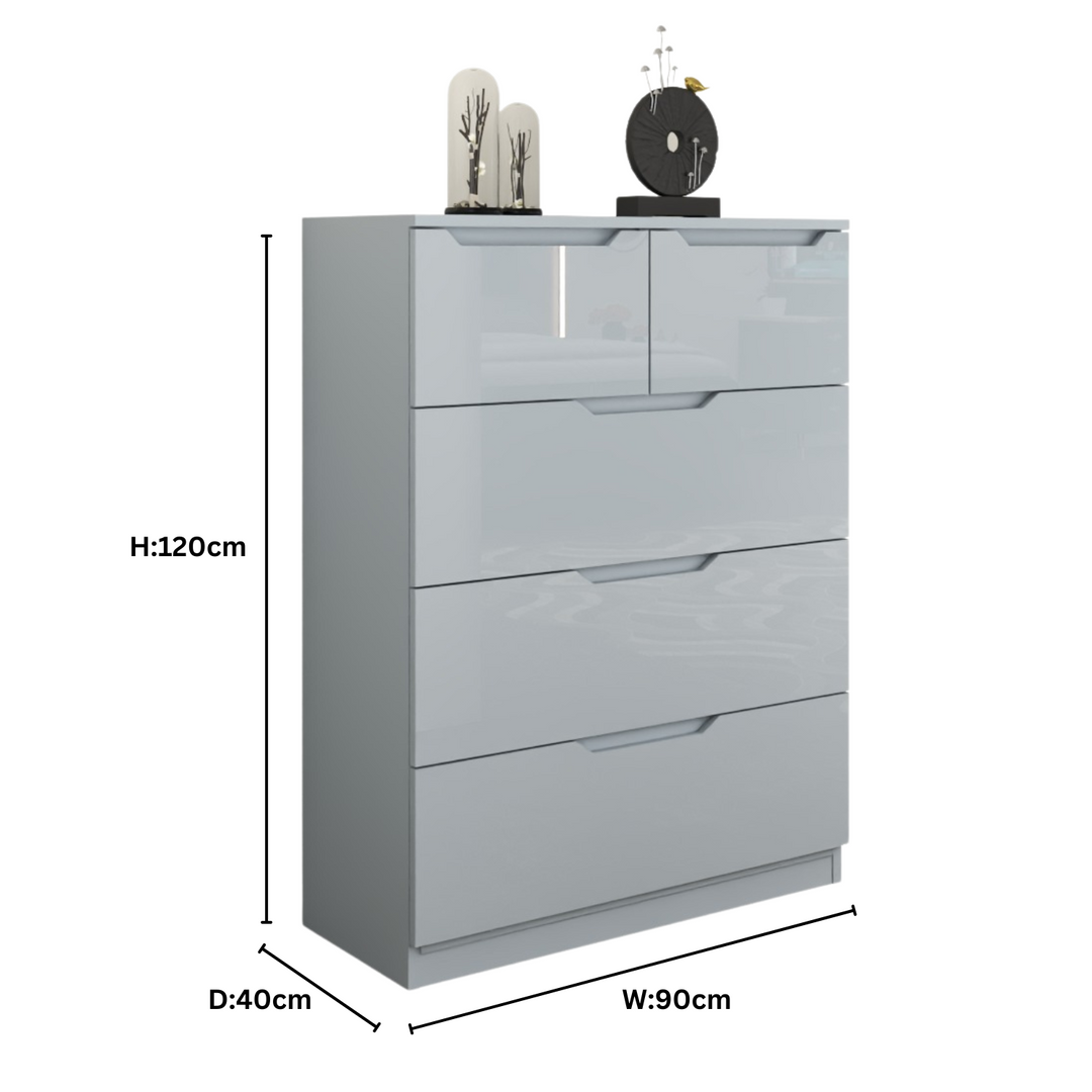 5 Drawers-High Gloss chest of Drawers