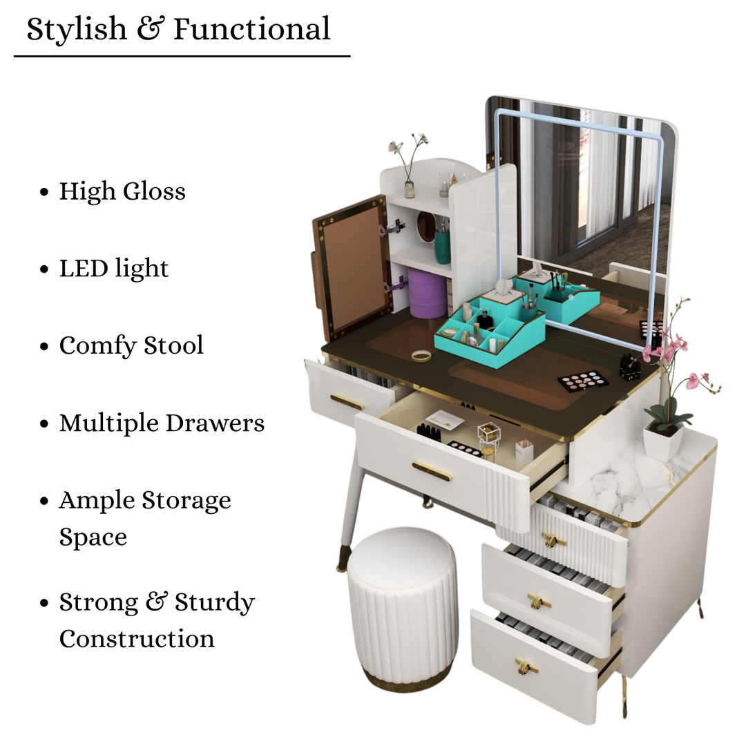 High Gloss Dressing Table with Mirror