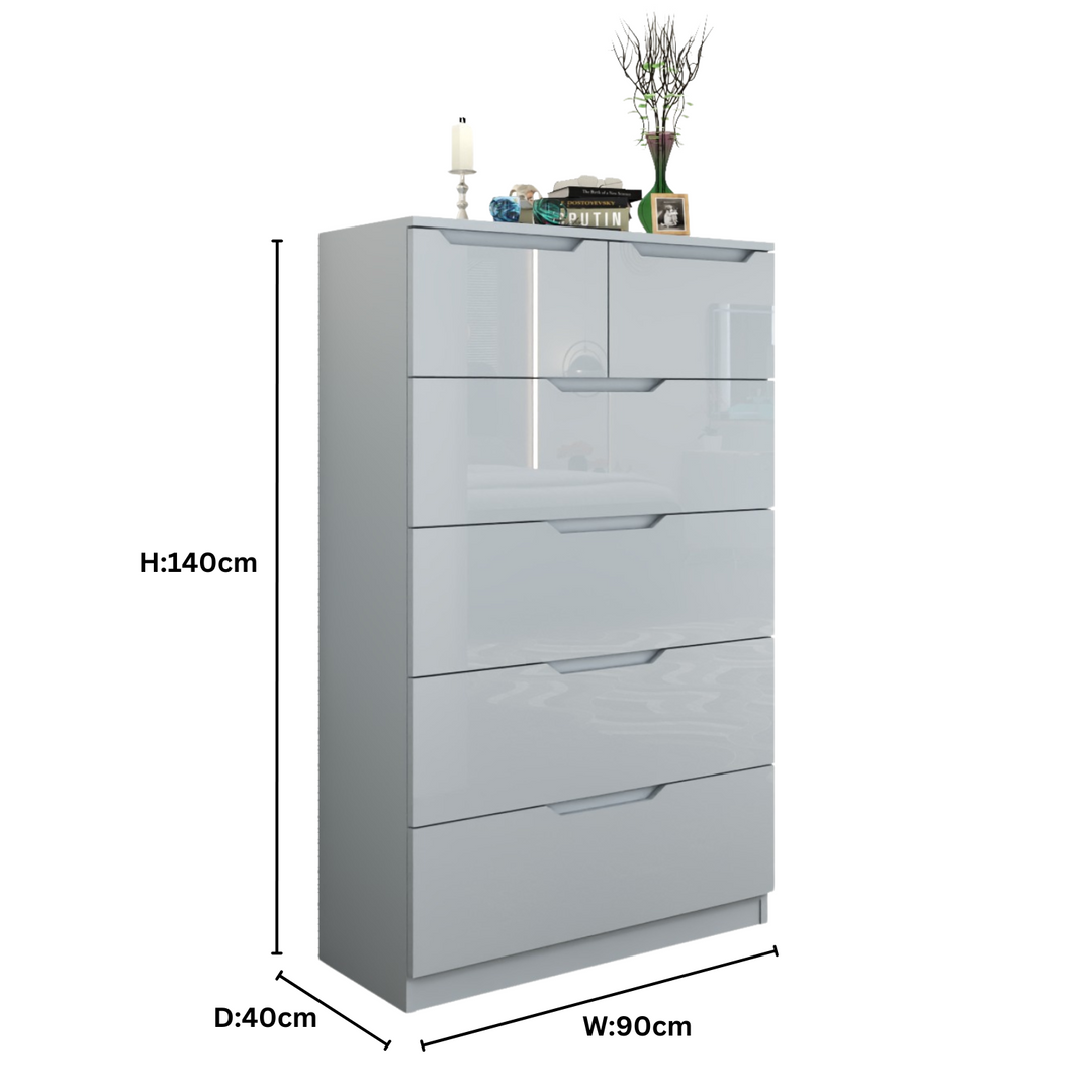 6 Drawers-High Gloss Chest of Drawers