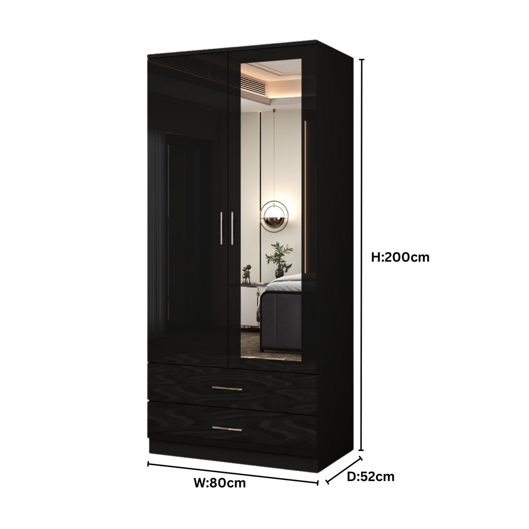 2-Doors High Gloss Wardrobe with Drawers