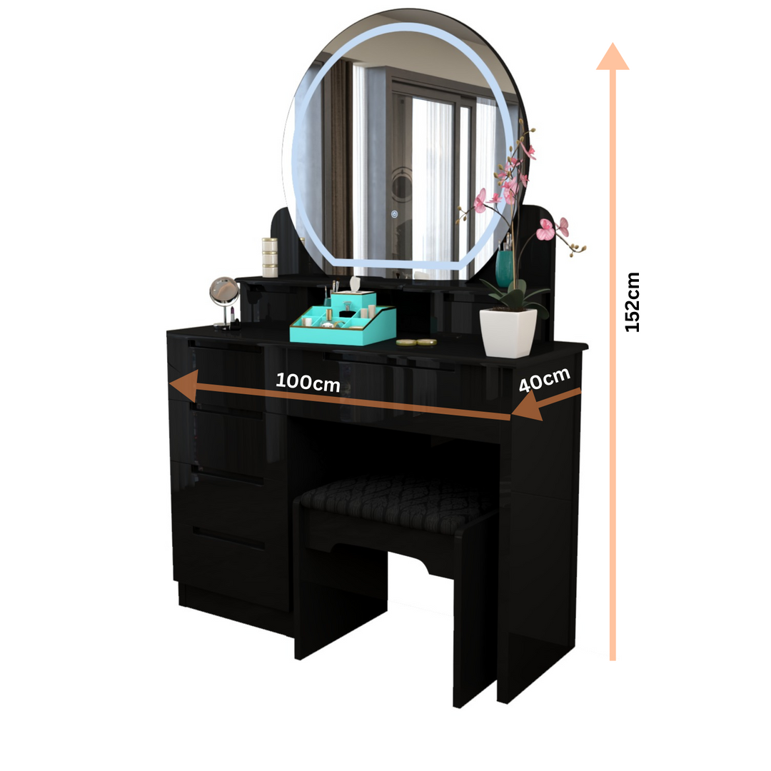 High Gloss Dressing Table with LED Mirror & Stool