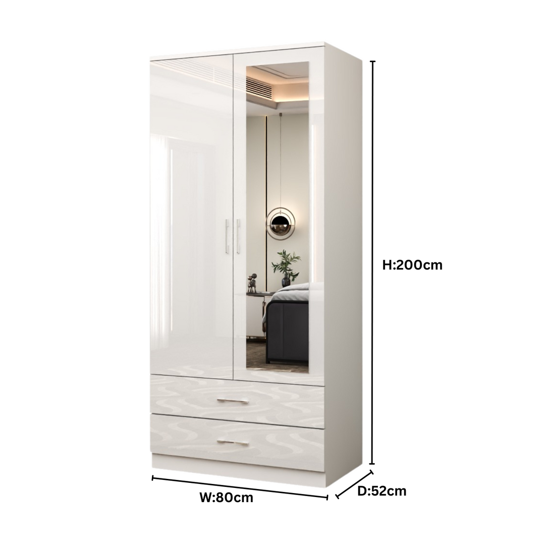 2-Doors High Gloss Wardrobe with Drawers