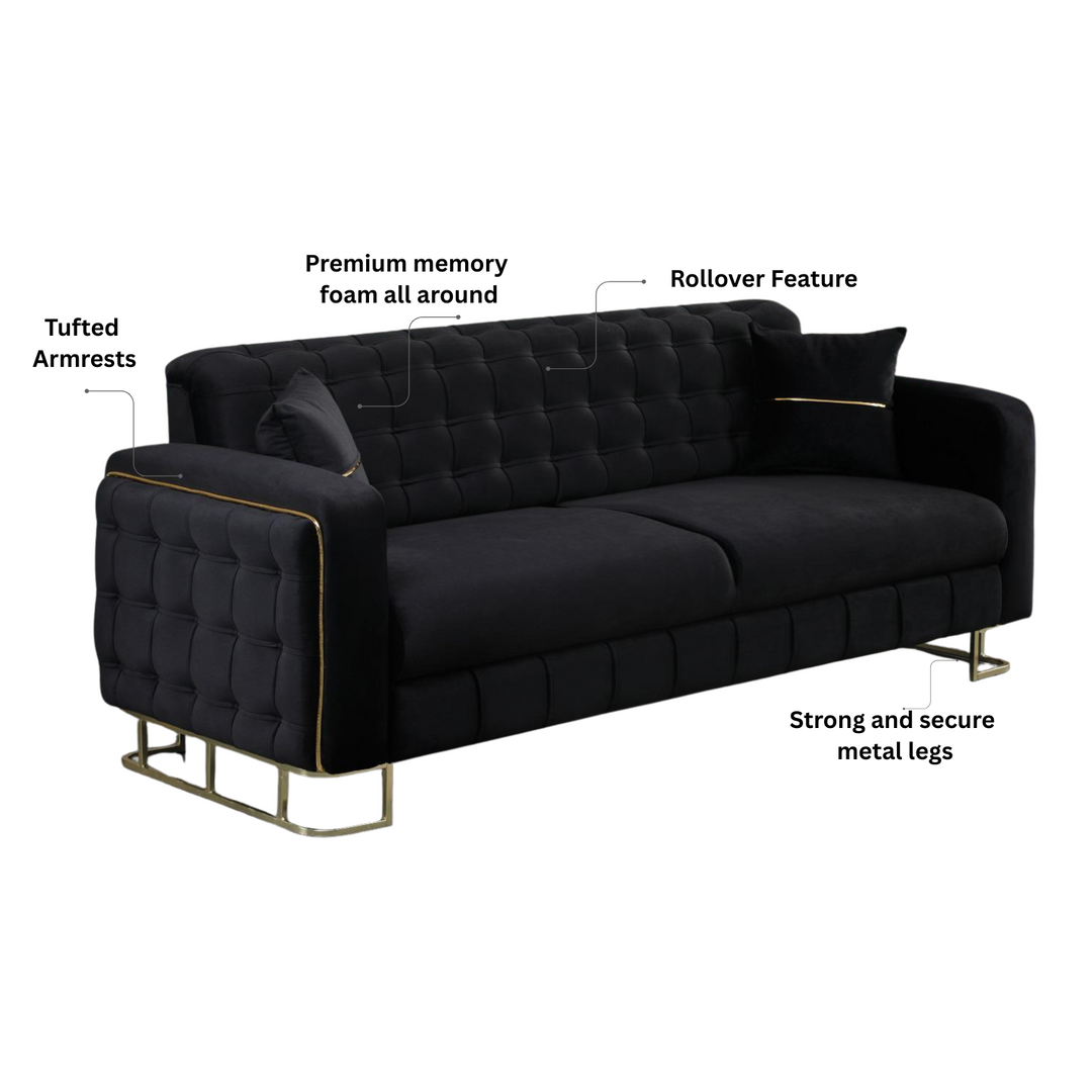 Plush Velvet Sofa BED with Metal Legs