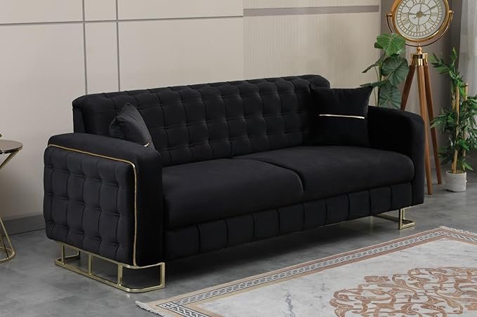 Plush Velvet Sofa BED with Metal Legs
