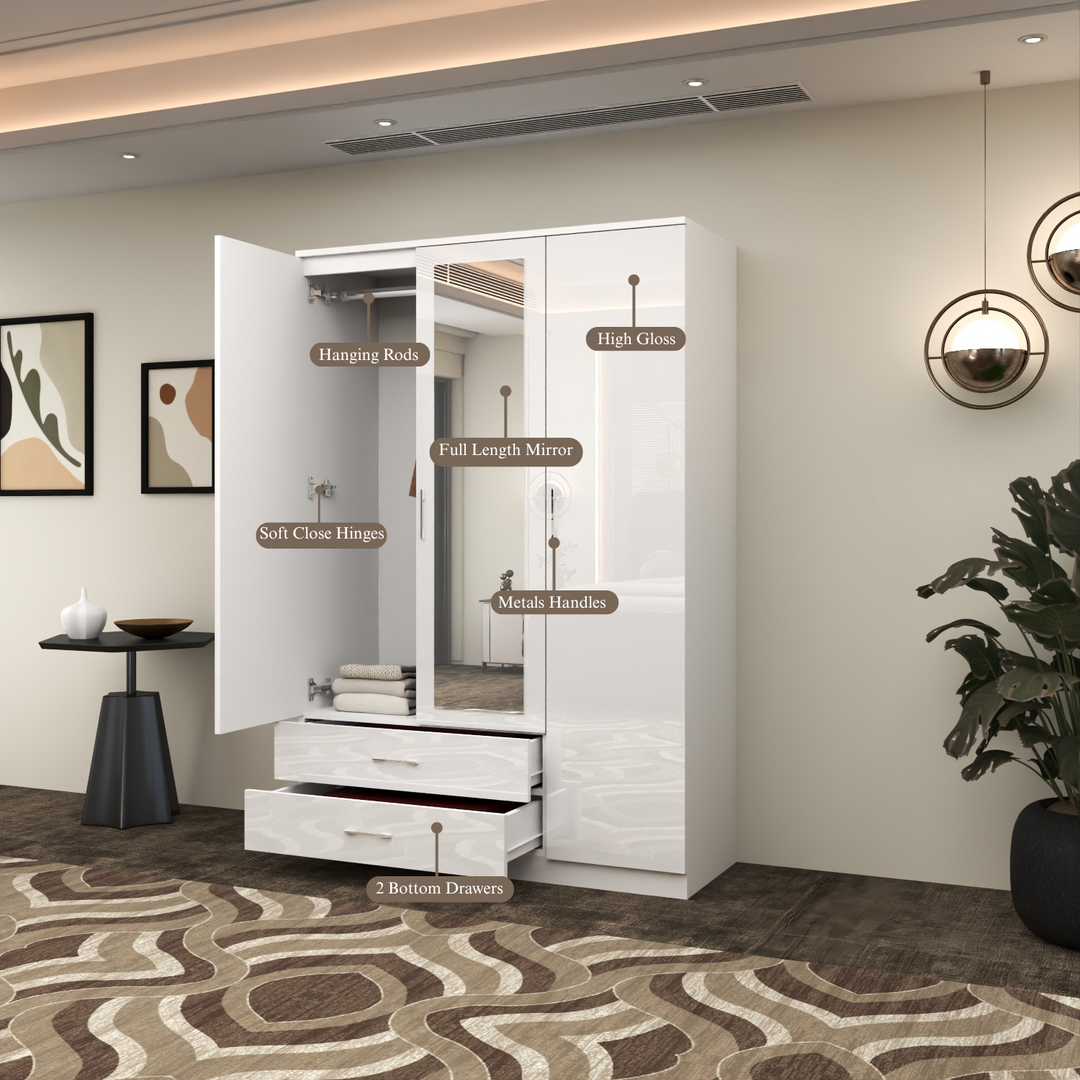 Modern High Gloss 3-Doors Wardrobe