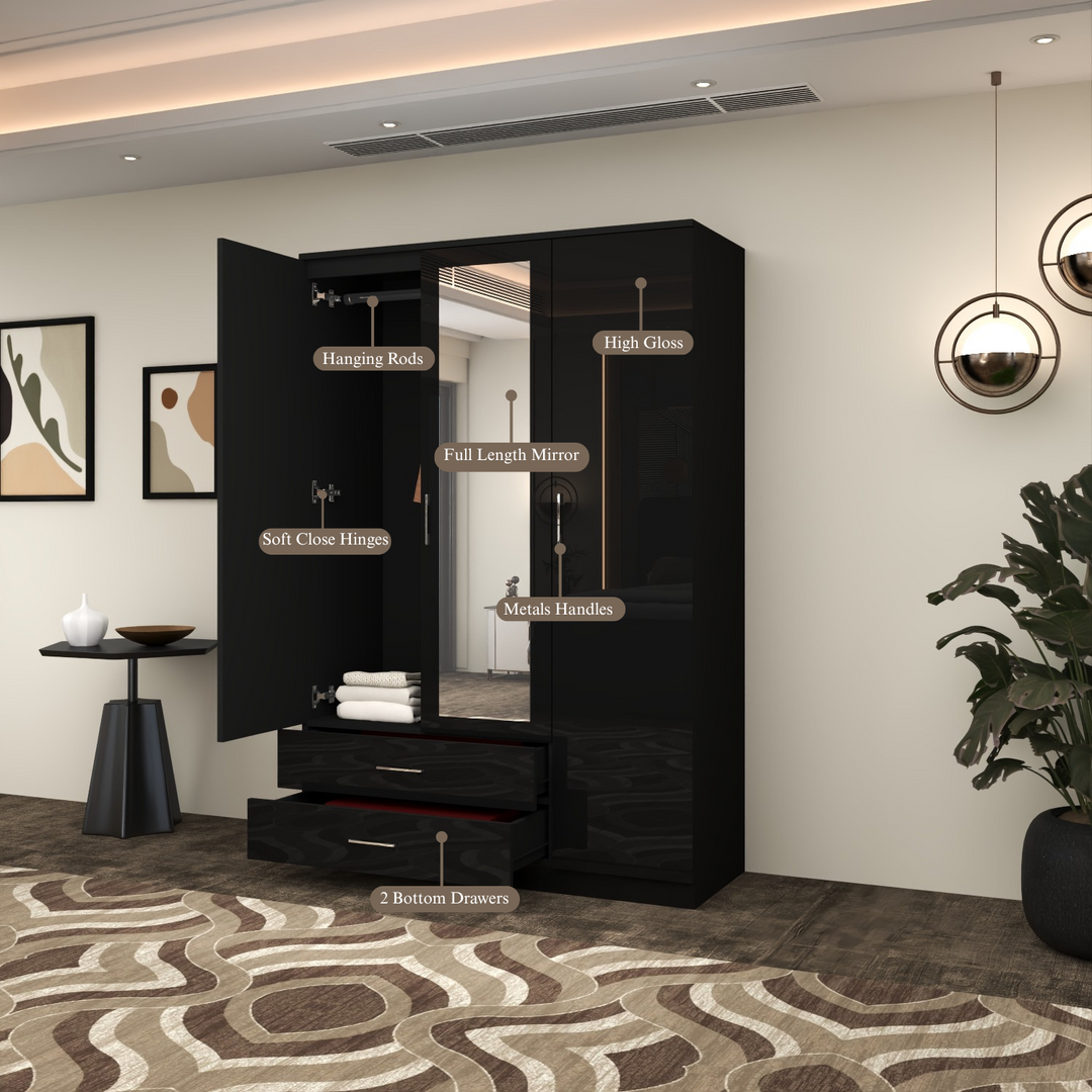 Modern High Gloss 3-Doors Wardrobe