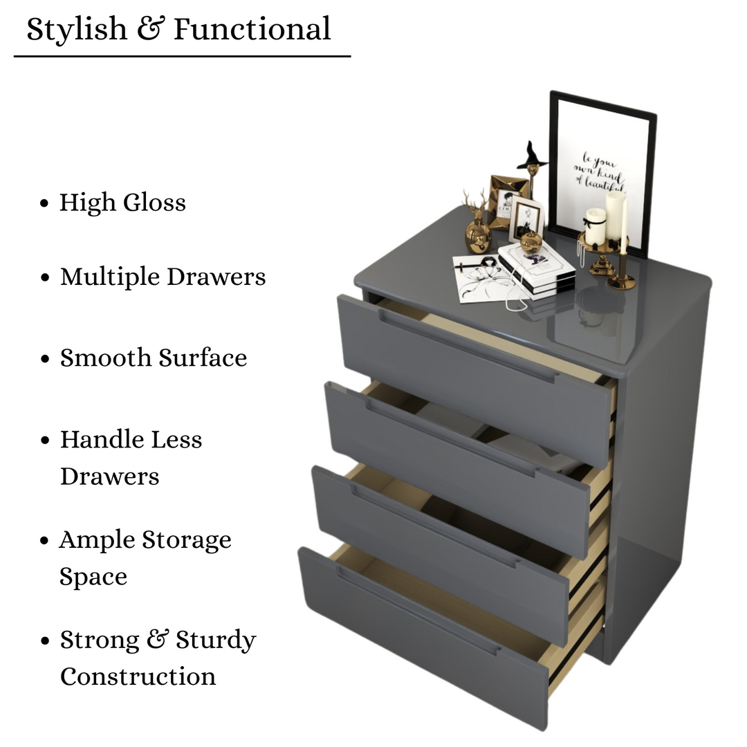 High Gloss 4-Pull-Out Storage Chest of Drawers