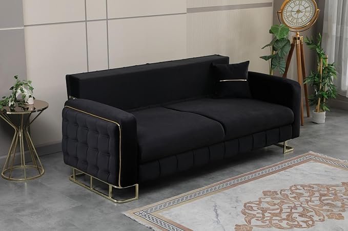 Plush Velvet Sofa BED with Metal Legs