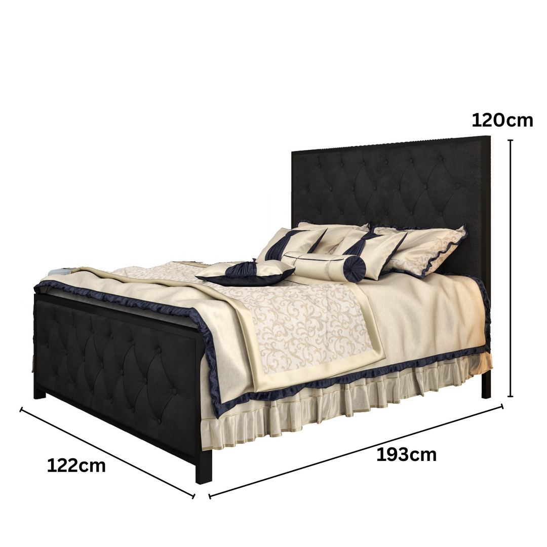 Metal Bed Frame with Tufted Diamond Upholstery