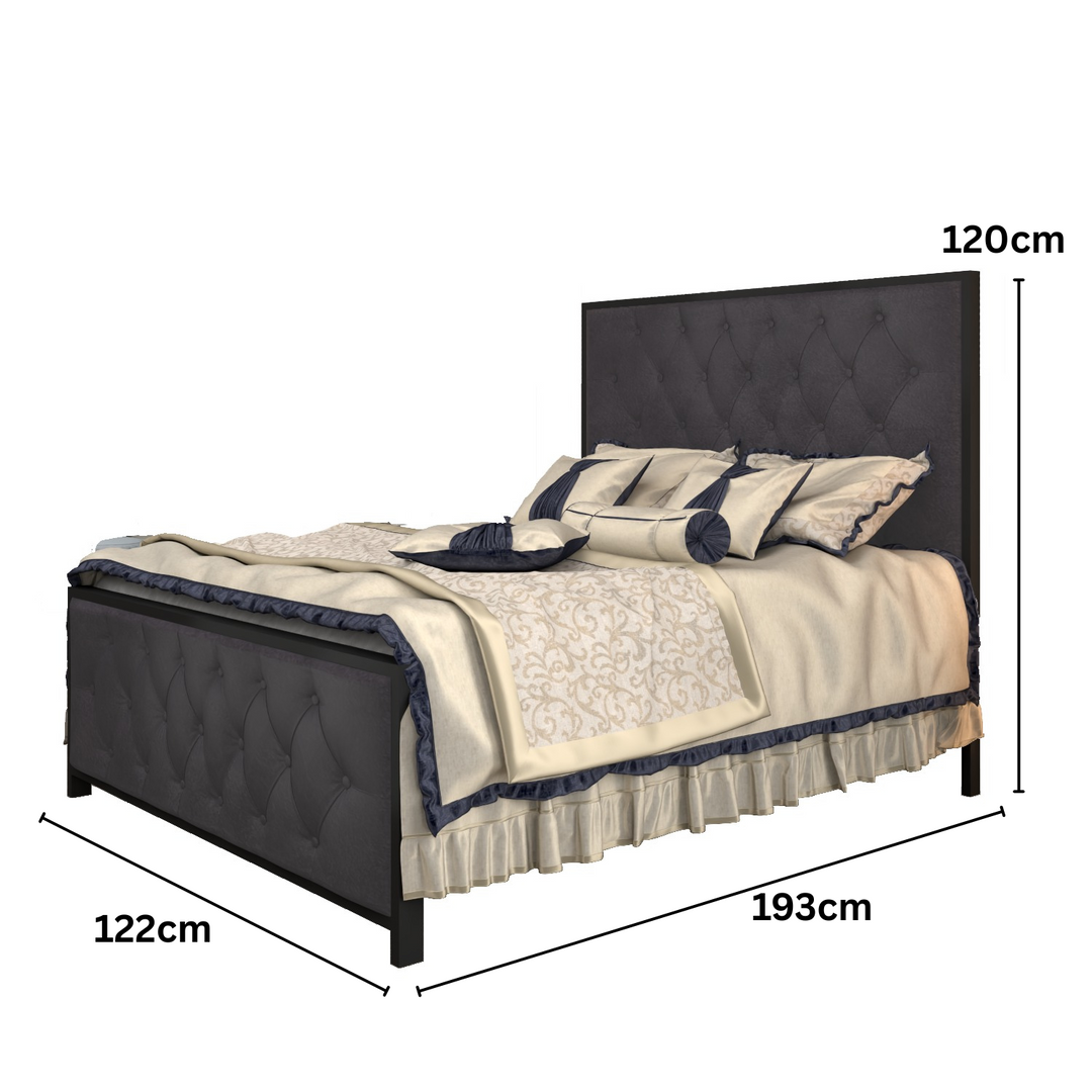 Metal Bed Frame with Tufted Diamond Upholstery