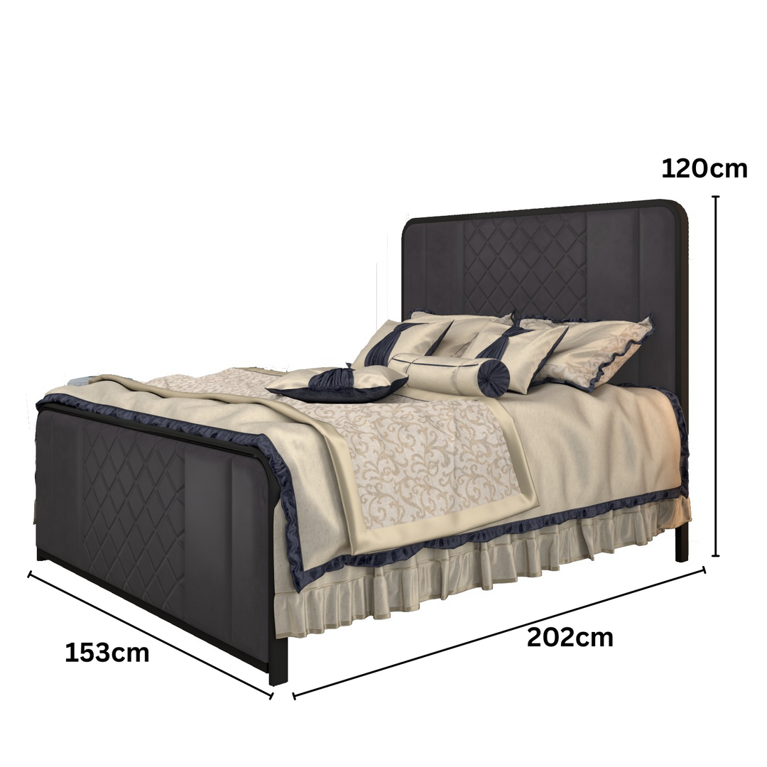Metal Bed Frame with Diamond Stitching