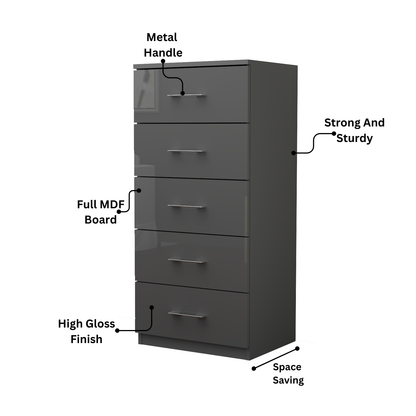 Riga 5 Drawers Chest | COLOR: Dark Grey | SIZE: 60cm , 80cm 