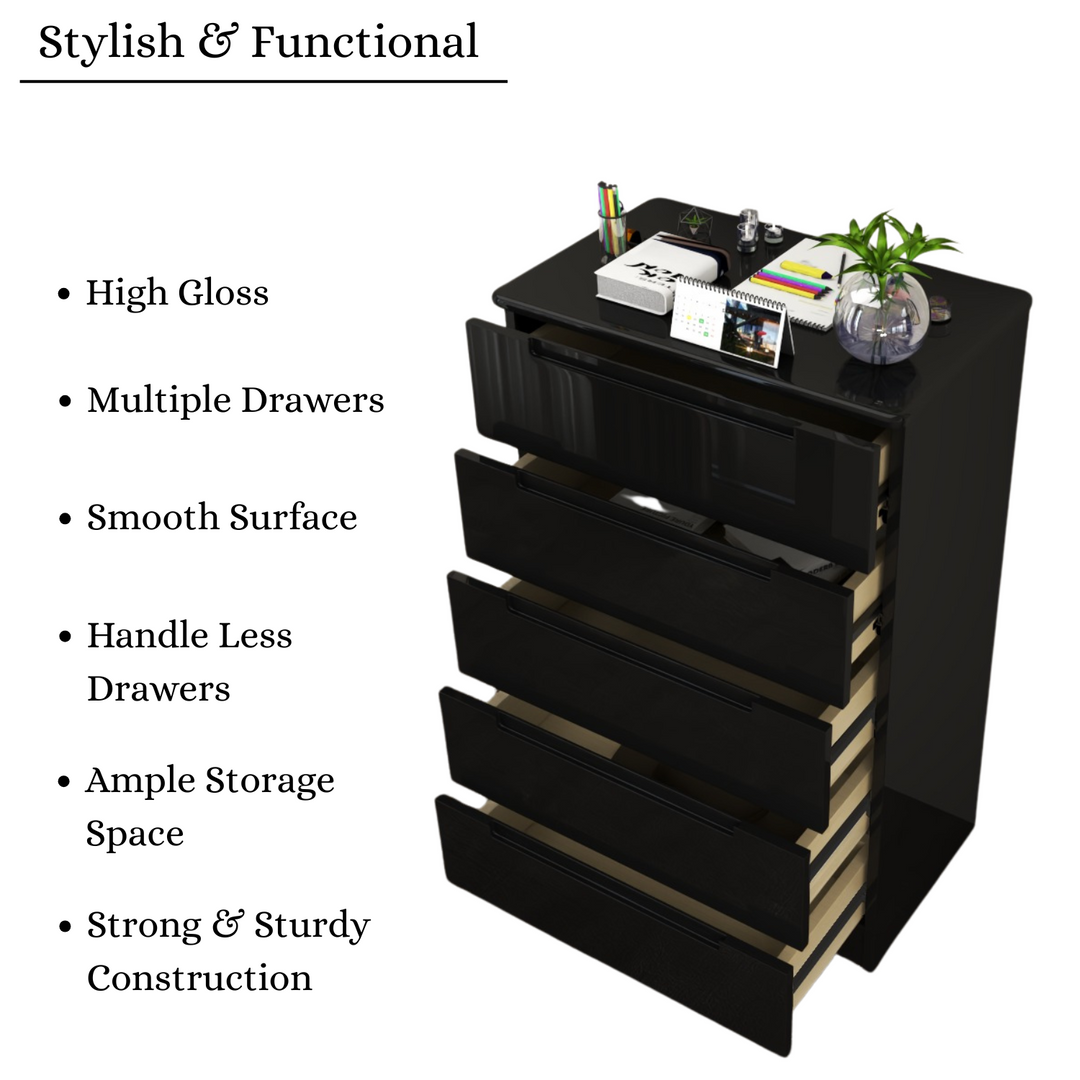High Gloss 5-Pull-Out Storage Chest of Drawers