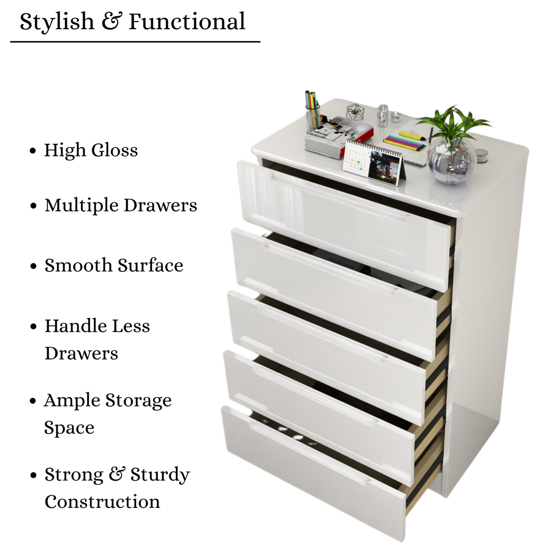 High Gloss 5-Pull-Out Storage Chest of Drawers