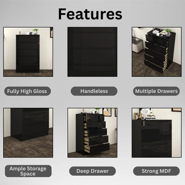 Astoria 5 Drawers Chest Black