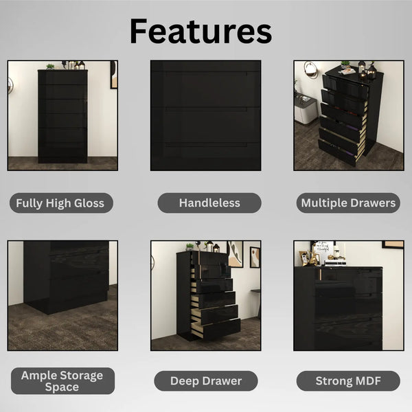 Astoria 6 Drawers Chest Black