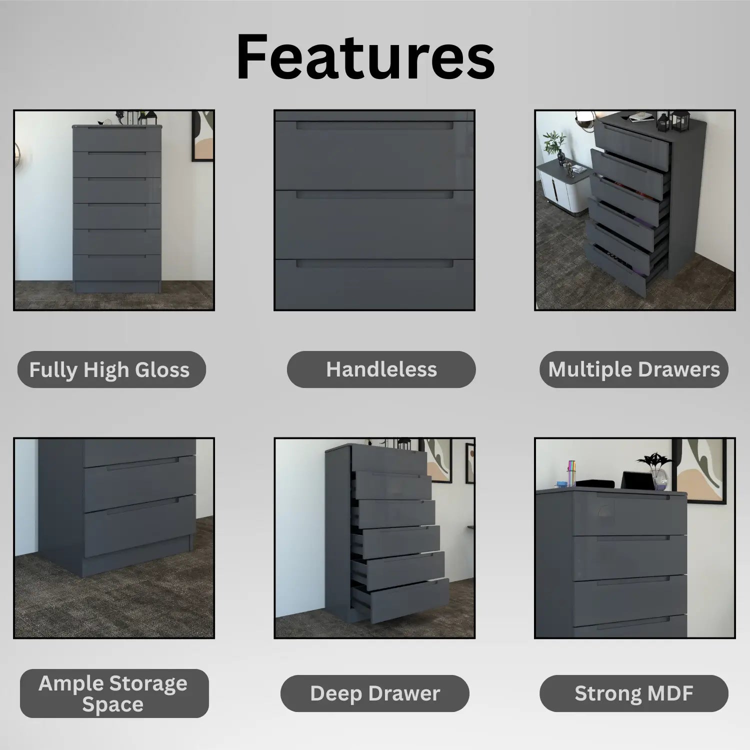 Astoria 6 Drawers Chest DarkGray