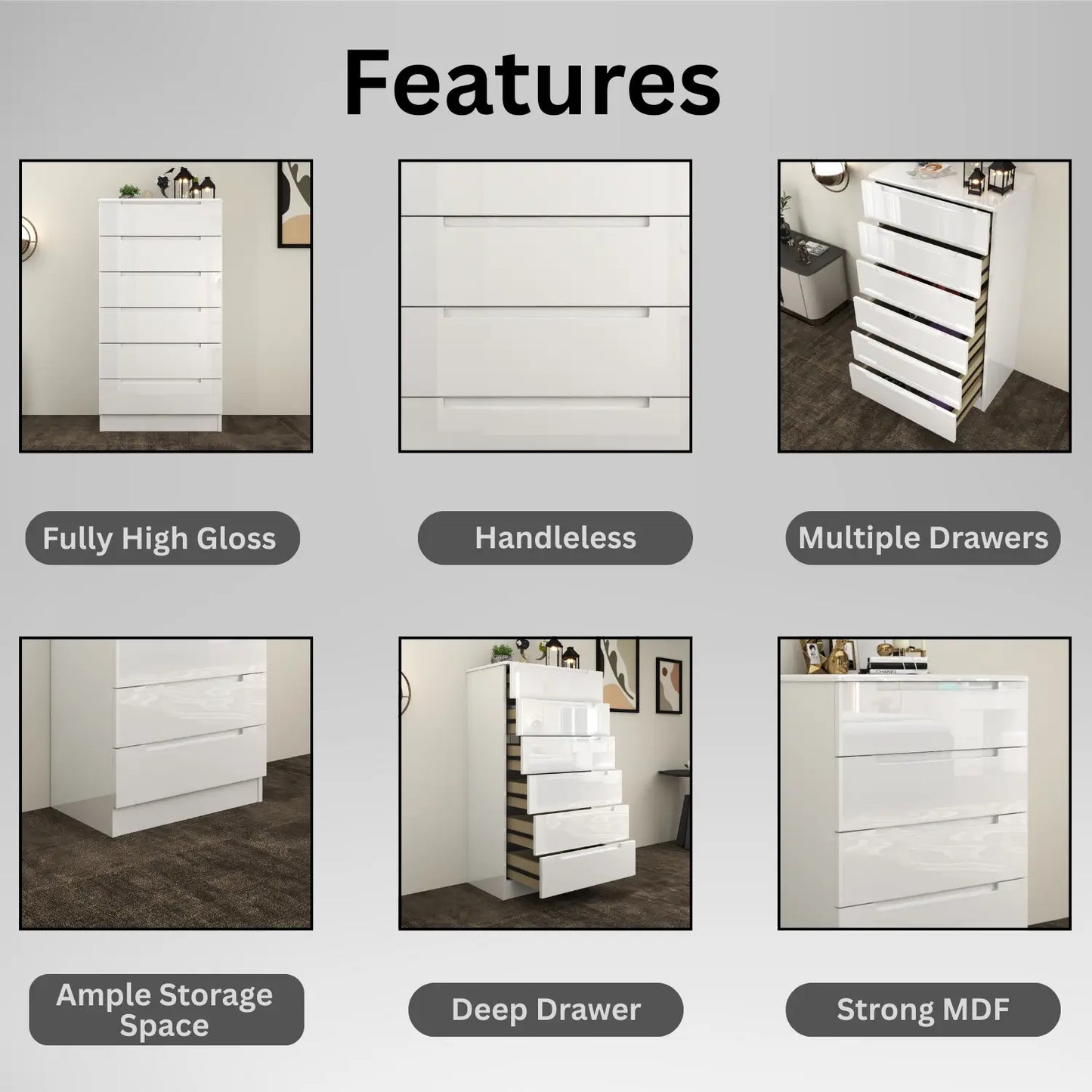 Astoria 6 Drawers Chest White
