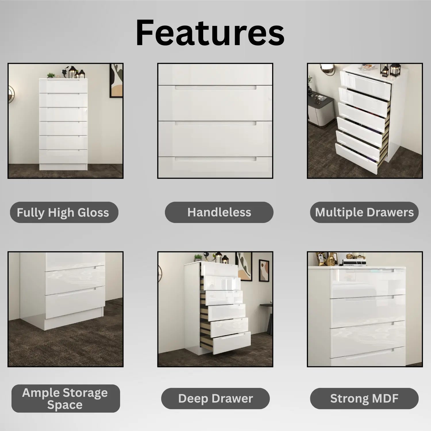Astoria 6 Drawers Chest White