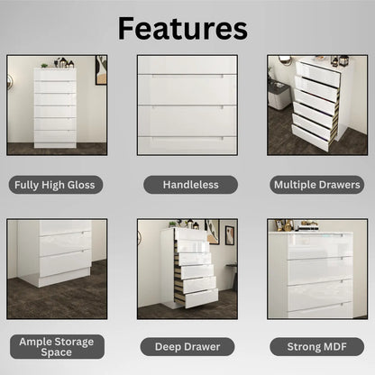 Astoria 6 Drawers Chest White