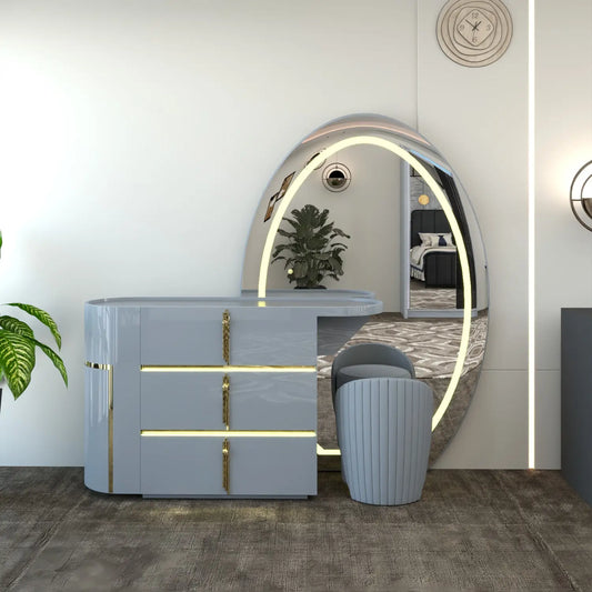 designer dressing tables uk Dressing tableFashionable luxury desk with drawers, bedside table, adjustable illuminated mirror, placemat (grey, 100 cm) : Amazon.co.uk: Home &