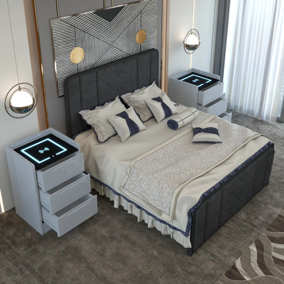 Dallas Bedside Table in Grey