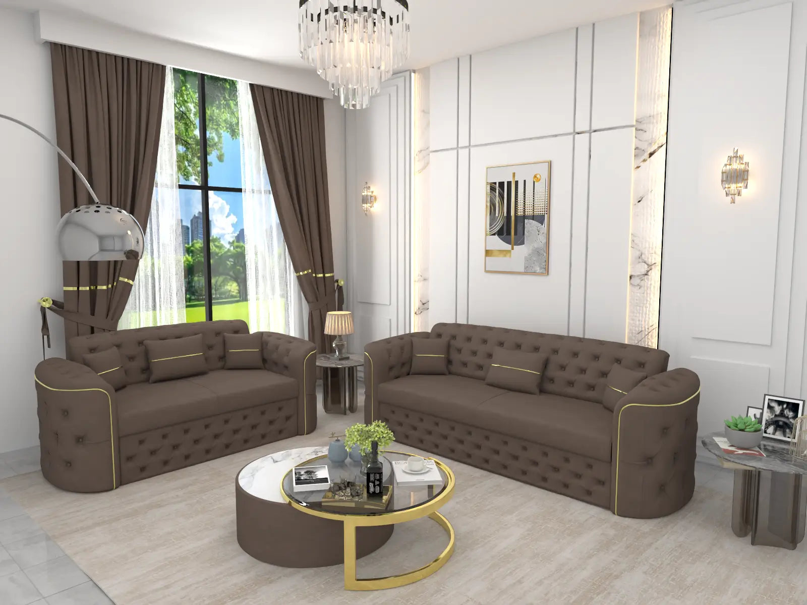 Brown 3+2 seater