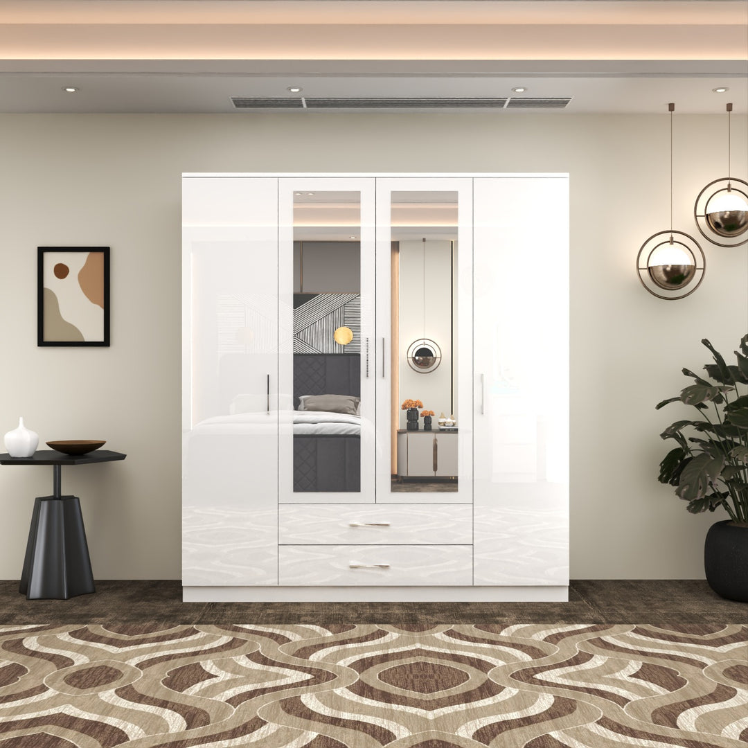 High Gloss 4-Doors Wardrobe with Mirror