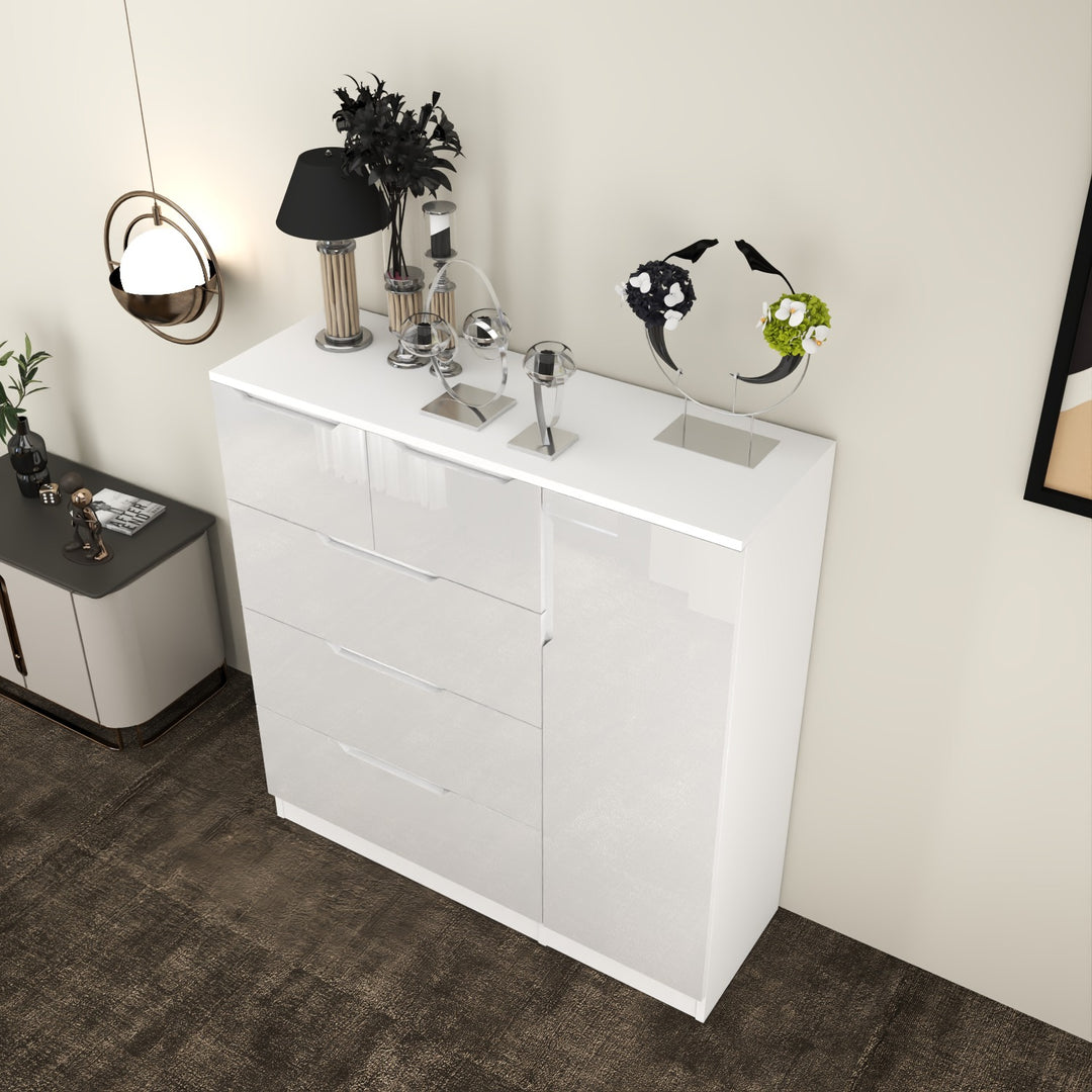 5-Drawers High Gloss Chest of Drawer with Side Hanging Cabinet