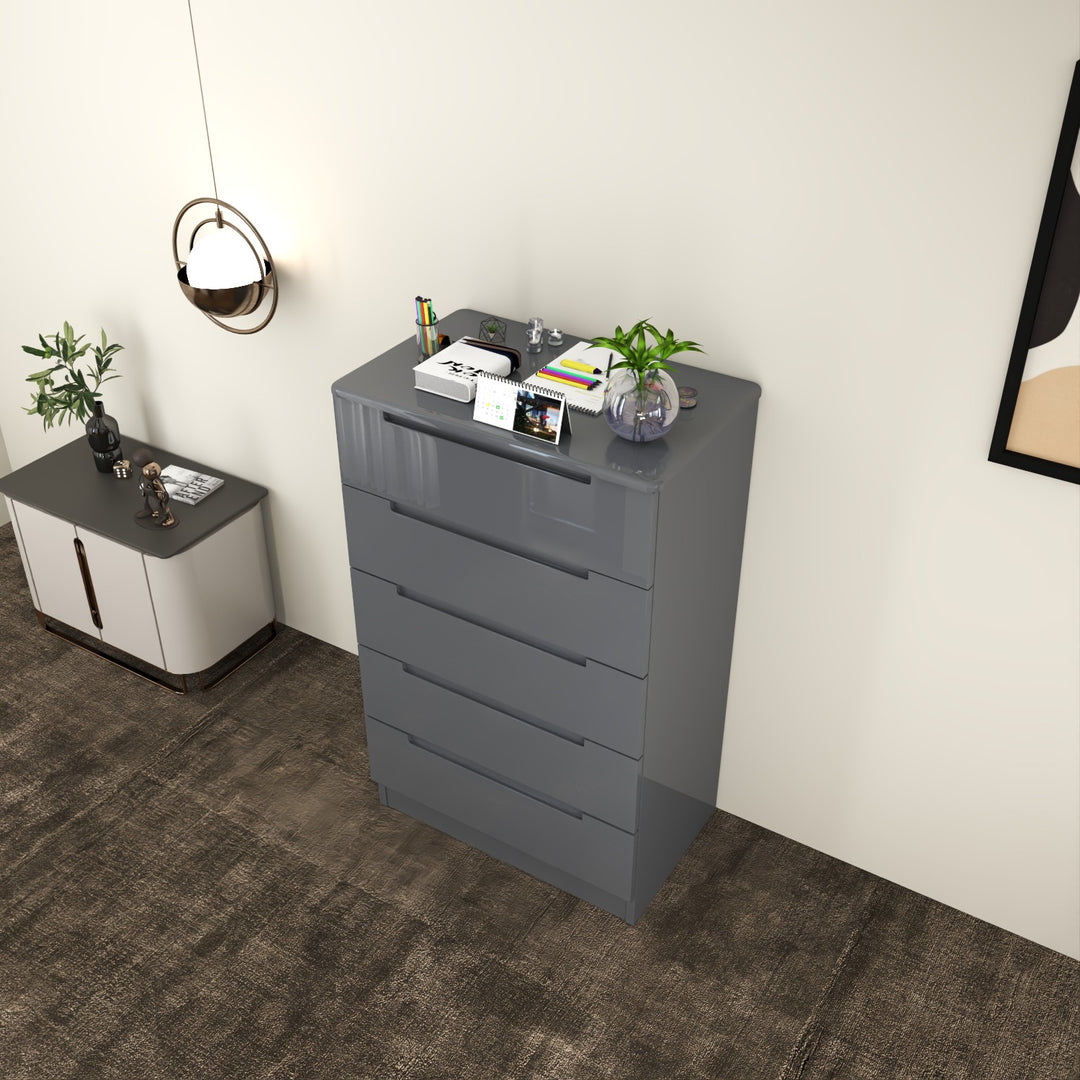 High Gloss 5-Pull-Out Storage Chest of Drawers