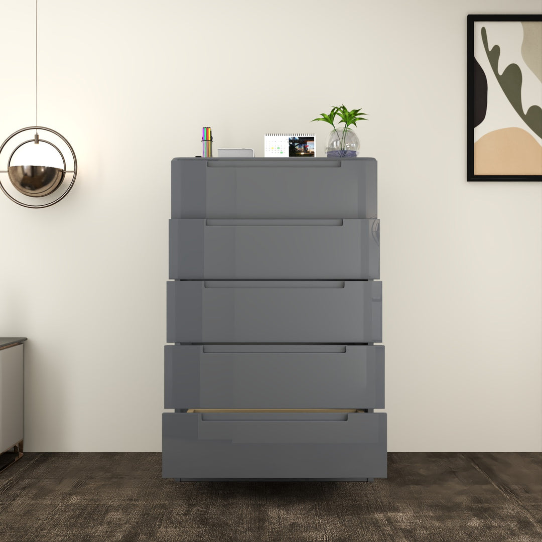 High Gloss 5-Pull-Out Storage Chest of Drawers